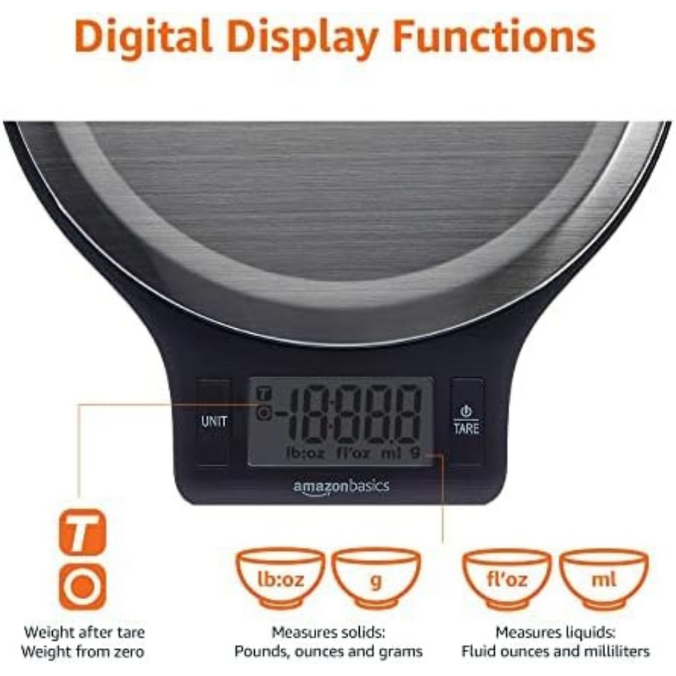 Digital Kitchen Scale 11lb with LCD Display | Stainless Steel Food Scale with Tare Function