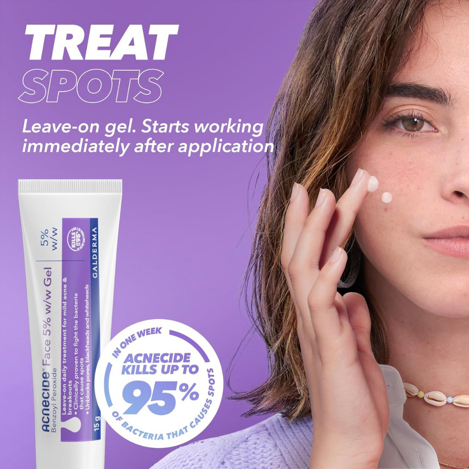 Face Gel Acne Treatment 5% Benzoyl Peroxide for Spot-Prone & Oily Skin, 15g