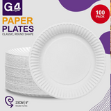 100 Disposable Paper Plates 9 Inch – White, Microwavable, for Parties & Events