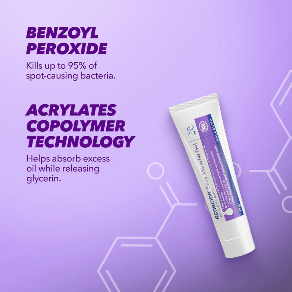 Face Gel Acne Treatment 5% Benzoyl Peroxide for Spot-Prone & Oily Skin, 15g