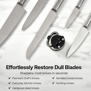 Compact Knife Sharpener with PowerGrip Suction – Sharpens Steel & Serrated Blades Easily