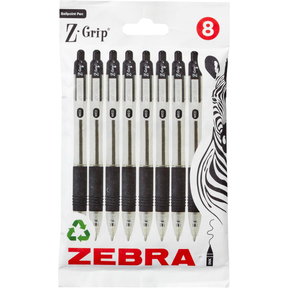 8-Pack Black Ballpoint Pens – Retractable, Soft Grip, Smooth Ink, Everyday Writing