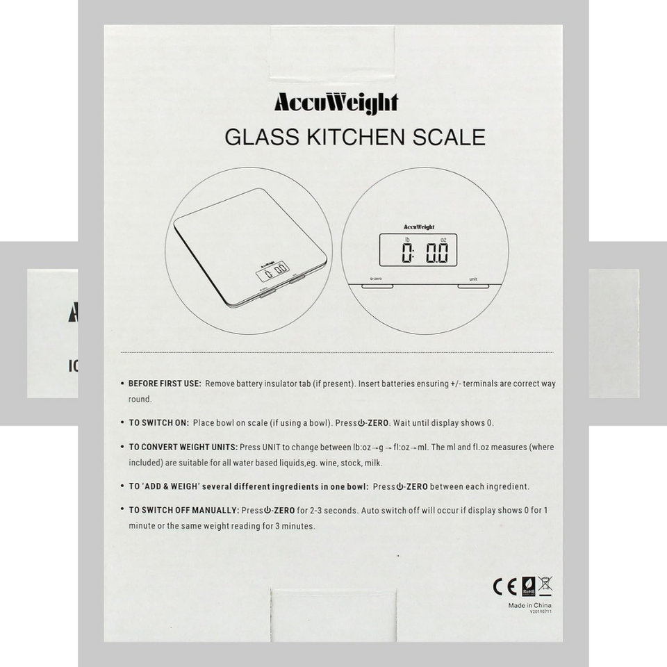 Digital Kitchen Scale – 5kg/11lb LCD Food Scale with Tare, Glass Platform & Batteries