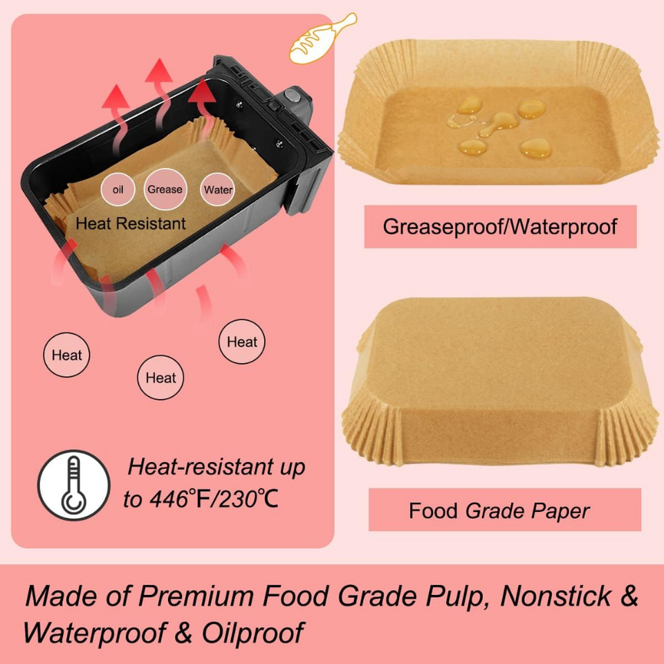 100pcs Air Fryer Liners for Dual Zone Fryers – Disposable, Non-Stick, Heat-Resistant