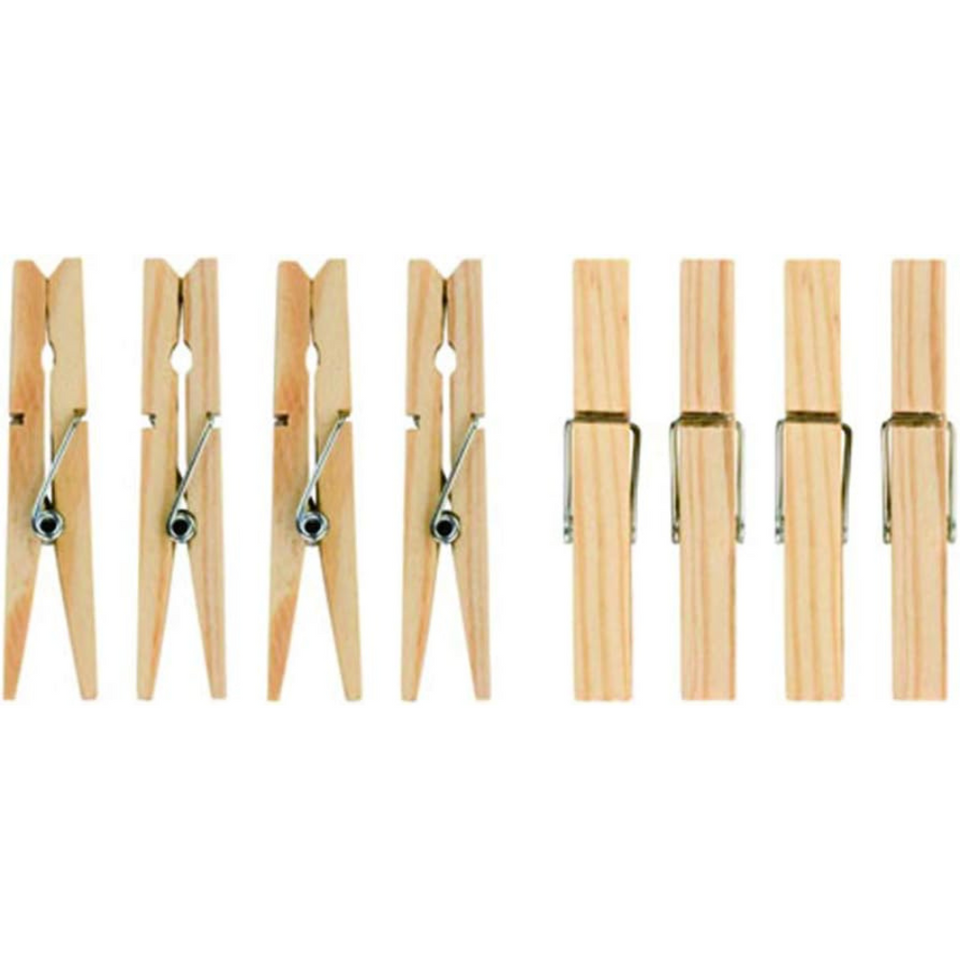 Wooden Clothes Pegs 36 Pack | Birchwood Laundry Pegs with Metal Spring for Indoor & Outdoor Use