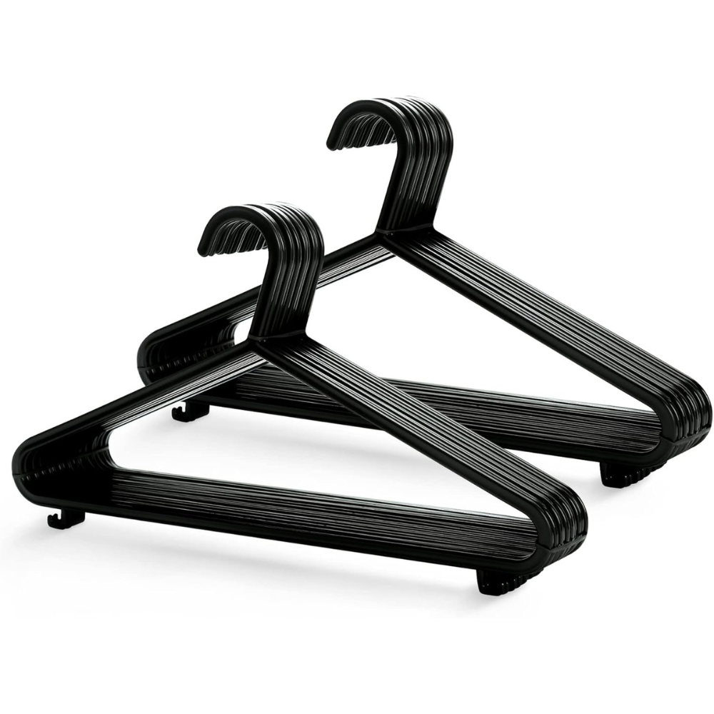 25-Pack Strong Plastic Clothes Hangers with Clips for Adults – Black, 37.5 cm Wide