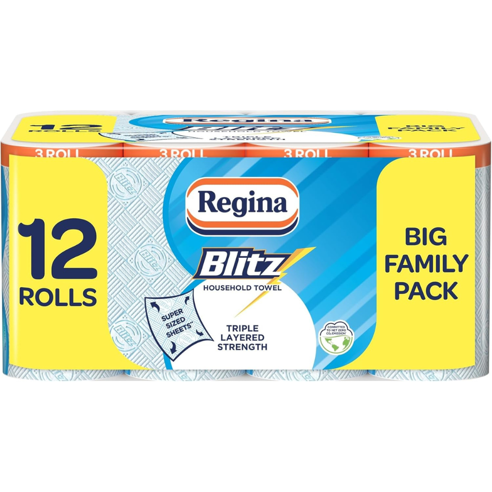 Household Paper Towels – 12-Pack 3-Ply Kitchen Rolls, 70 Large Sheets, Recyclable