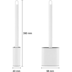 Silicone Toilet Brush with Holder – Flat Head, Long Handle, Wall/Floor Mount, White