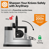 Compact Knife Sharpener with PowerGrip Suction – Sharpens Steel & Serrated Blades Easily
