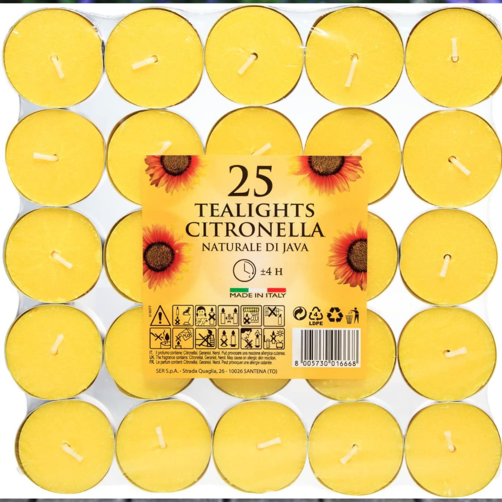 Citronella Tealight Candles Pack of 25 – Long-Lasting Outdoor Bug Repellent
