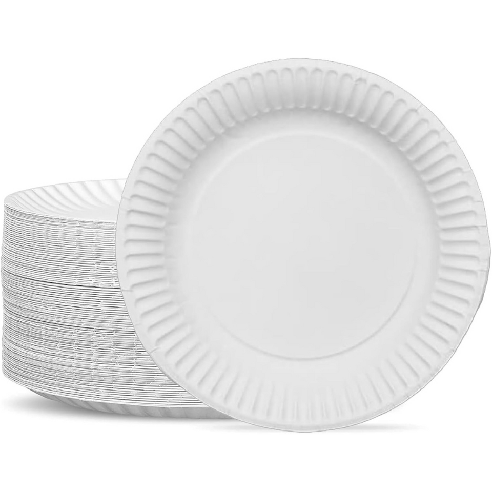 100 Disposable Paper Plates 9 Inch – White, Microwavable, for Parties & Events