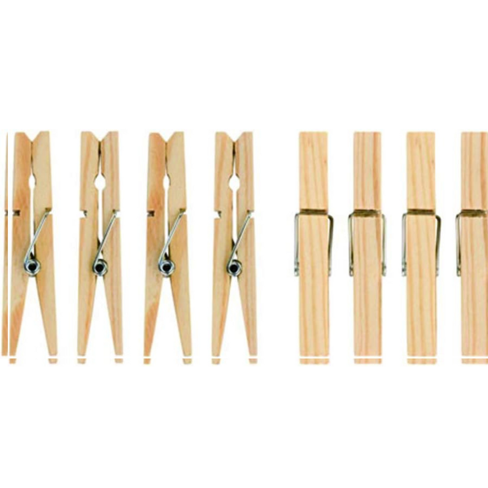 Wooden Clothes Pegs 36 Pack | Birchwood Laundry Pegs with Metal Spring for Indoor & Outdoor Use