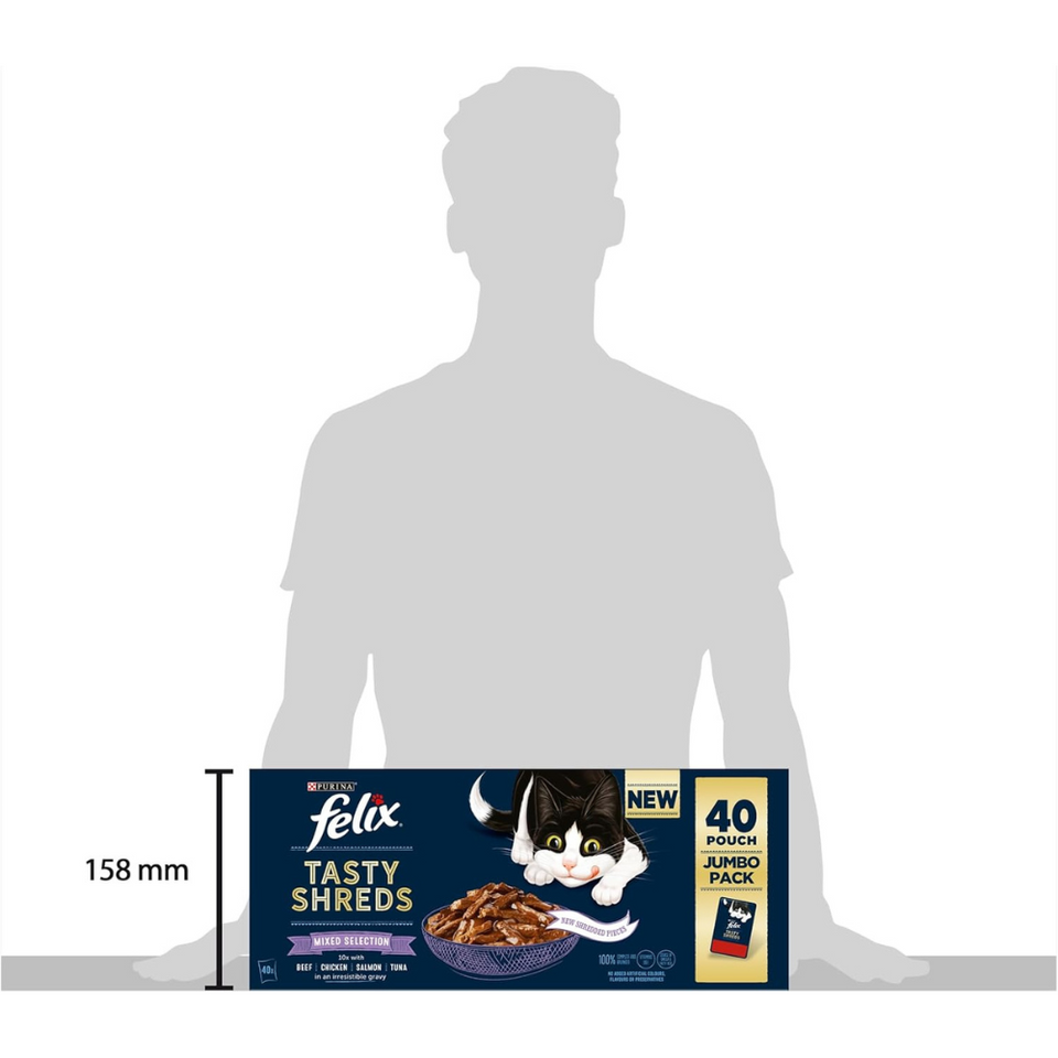 Tasty Shreds Wet Cat Food in Gravy – 40x80g Mixed Selection for Adult Cats