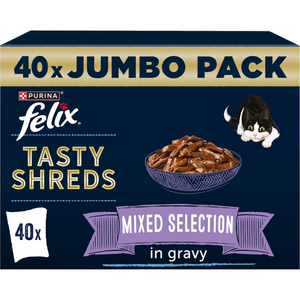 Tasty Shreds Wet Cat Food in Gravy – 40x80g Mixed Selection for Adult Cats