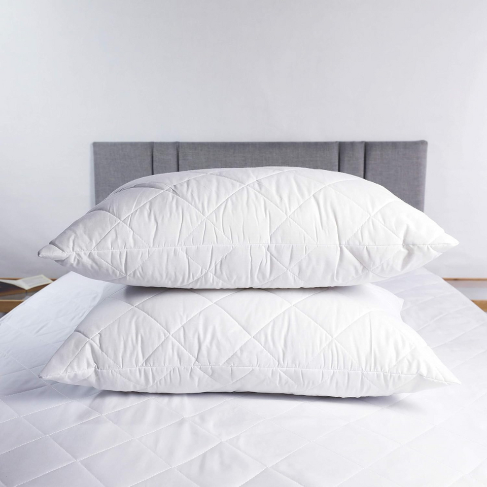 Hotel Quality Pillows 2 Pack with Quilted Cover – Soft Hollow Fibre Bed Pillows for All Sleepers