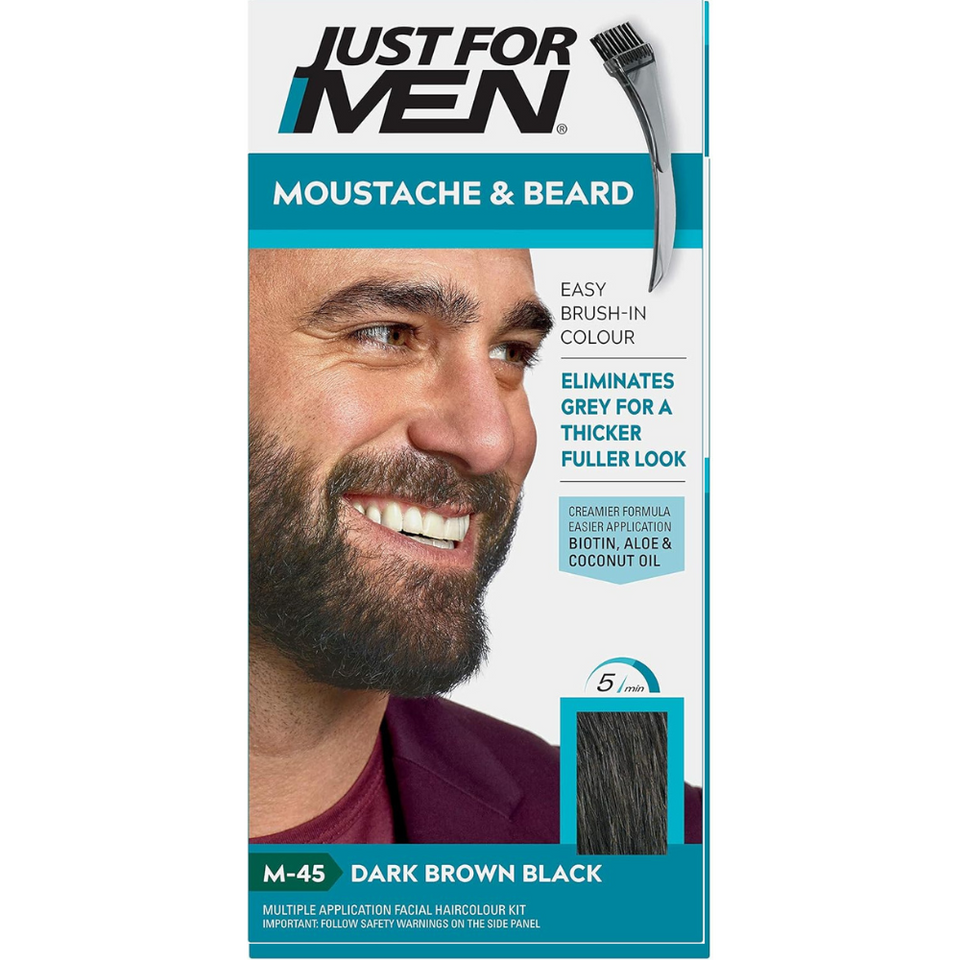 Moustache & Beard Dye M45 – Dark Brown Black, Grey Coverage, Brush Included, 28g