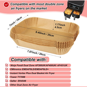 100pcs Air Fryer Liners for Dual Zone Fryers – Disposable, Non-Stick, Heat-Resistant