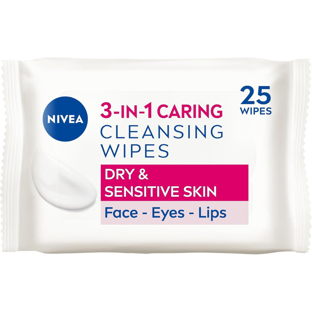 3in1 Cleansing Face Wipes for Dry Skin – 25 Biodegradable Wipes with Almond Oil