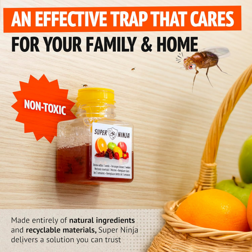 Fruit Fly Trap for Kitchen & Home – 2 Pack, Natural Bait, Child & Pet Safe, 3-Week Use